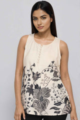 Off-White Khadi Sleeveless Top Floral Printed