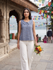 Dusty Blue Peter Pan Collar Sleeveless Button-Down Top