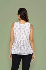 White Ikat Crochet Top Sleeveless Casual Wear