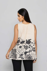Off-White Khadi Sleeveless Top Floral Printed