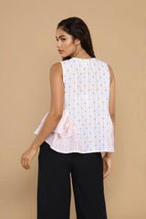 White Sleeveless Top Tiny Dot Textured Pattern