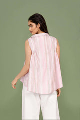 Light Pink Sleeveless Top Soft Stripe Look
