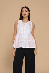 White Sleeveless Top Tiny Dot Textured Pattern