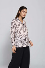 Off-White Satin Paisley Print Shirt for Women Perfect for Everyday Style