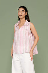Light Pink Sleeveless Top Soft Stripe Look