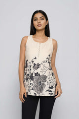 Off-White Khadi Sleeveless Top Floral Printed