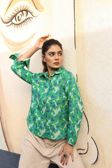 Pastel Green Color Cotton Shirt - Elegant Collar Trendy Neck