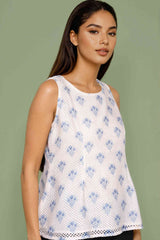White Ikat Crochet Top Sleeveless Casual Wear