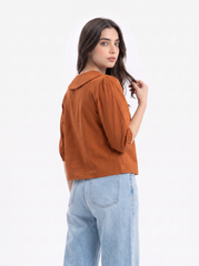 Terracotta Bloom Embroidered Statement-Collar Top
