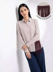 Beige Striped Collared Full Sleeve Shirt