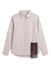 Beige Striped Collared Full Sleeve Shirt