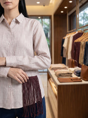 Beige Striped Collared Full Sleeve Shirt