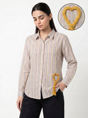 Beige Pastel Striped Collared Full Sleeve Shirt