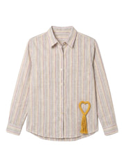 Beige Pastel Striped Collared Full Sleeve Shirt