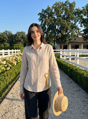 Beige Pastel Striped Collared Full Sleeve Shirt