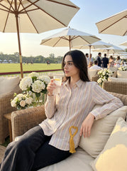 Beige Pastel Striped Collared Full Sleeve Shirt