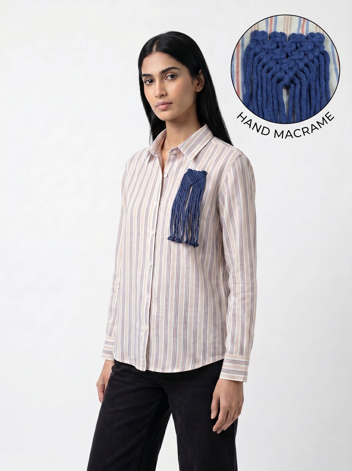 Off White Multi Stripe Collared Full Sleeve Shirt