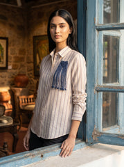 Off White Multi Stripe Collared Full Sleeve Shirt