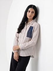 Off White Multi Stripe Collared Full Sleeve Shirt
