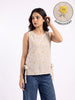 Beige Floral Embroidered Sleeveless Top with Side Bow-Tie Detail