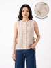 Soft Beige Garden Embroidered Sleeveless Side-Tie Top