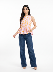 Blush Peach Polka Peplum Sleeveless Top