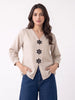 Beige Petal Appliqué V-Neck Everyday Top