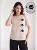 Stone Beige Tulip Appliqué Button-Detail Top