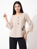 Sandstone Leaf Appliqué Bell-Sleeve Top