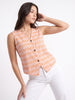 Sunset Grid V-Neck Button-Down Sleeveless Top