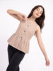 Beige & Coral Pinstripe Peplum Sleeveless Top