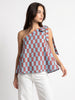 Blueberry Check One-Shoulder Tie-Up Top