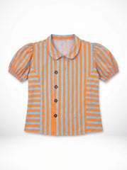 Tangerine Stripe Collared Button-Front Top