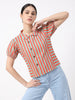Coral Mint Stripe Peter Pan Collar Button-Front Top