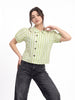 Pistachio Stripe Peter Pan Collar Button-Front Top
