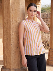 Summer Ripple Button-Down Top