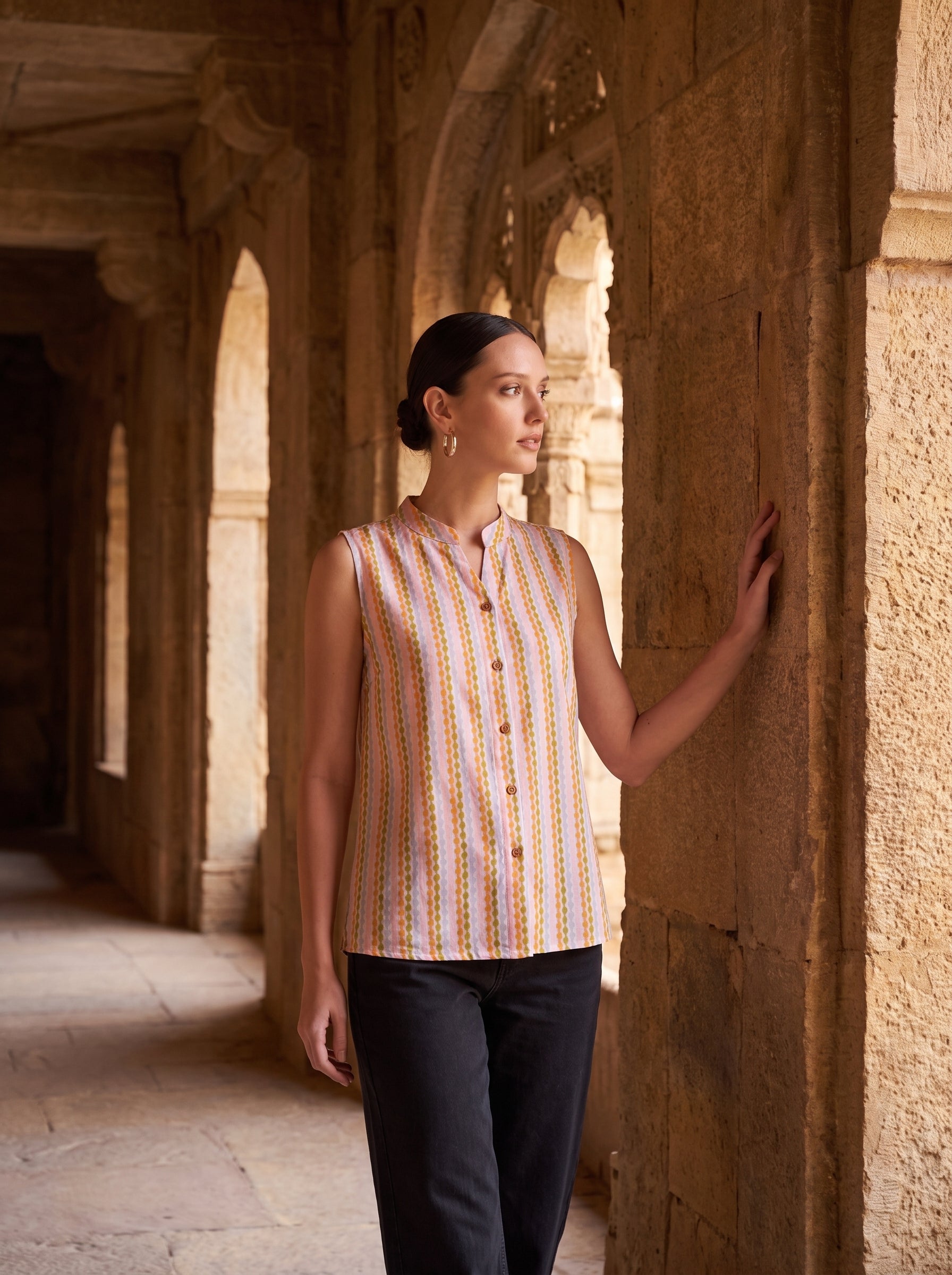 Summer Ripple Button-Down Top