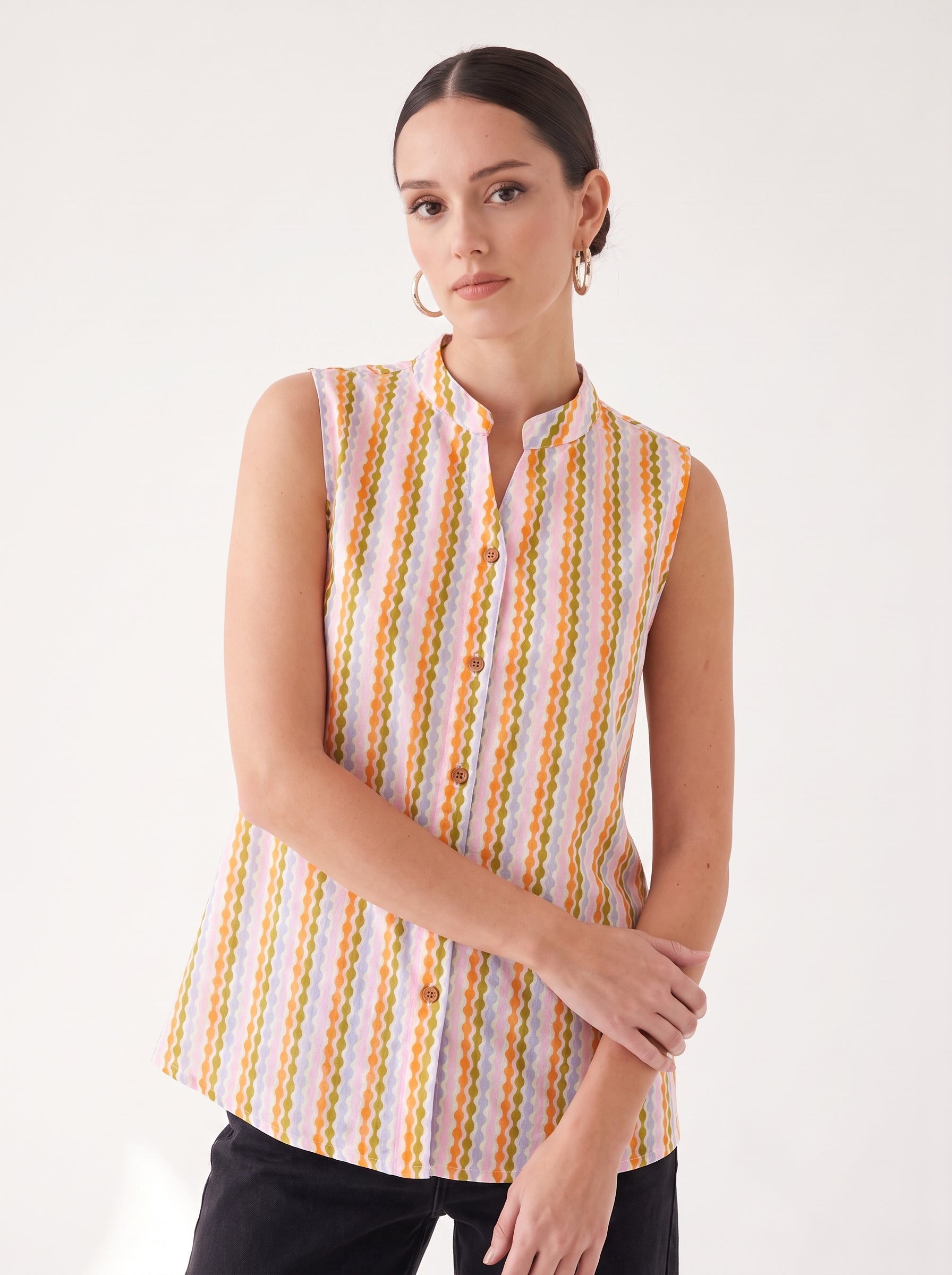 Summer Ripple Button-Down Top