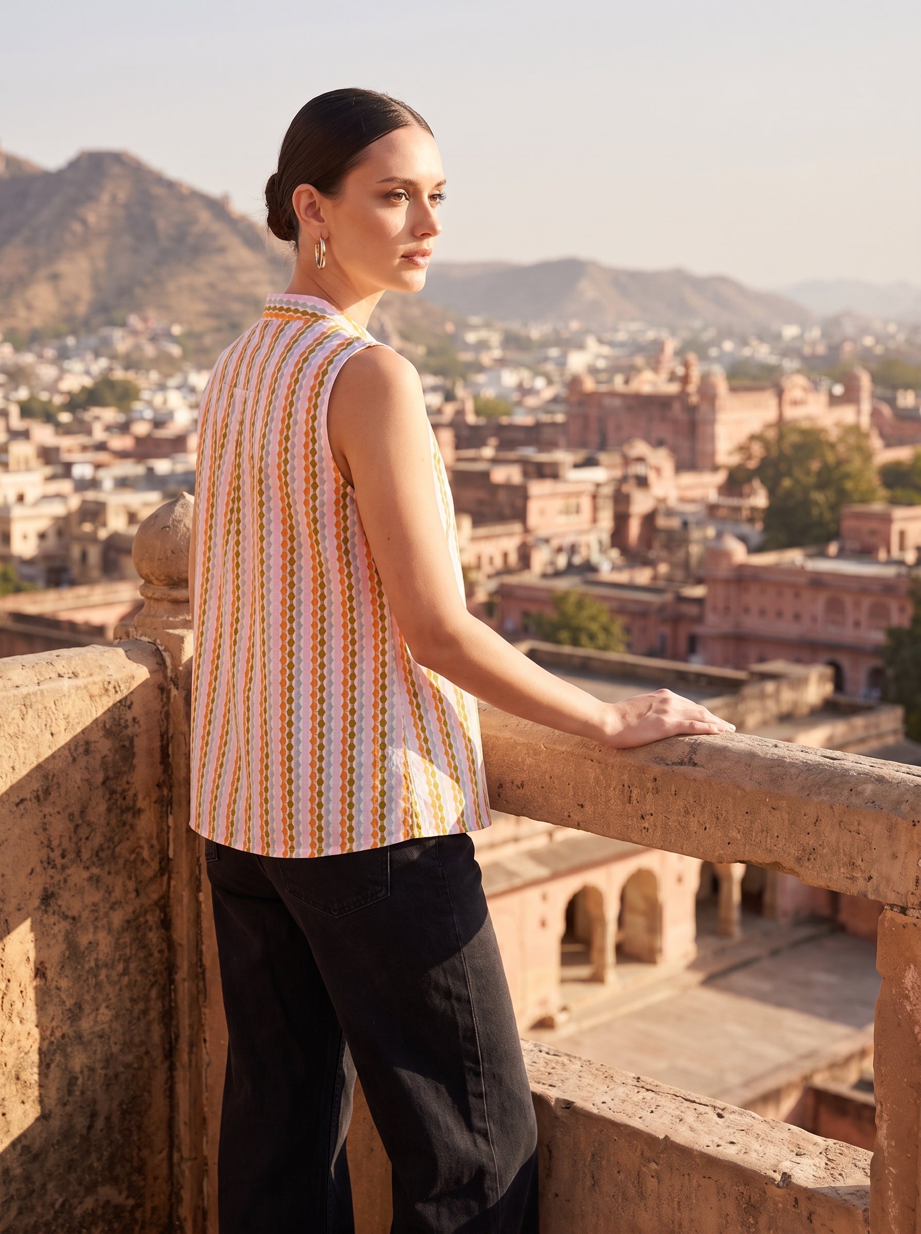Summer Ripple Button-Down Top