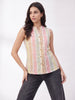 Pastel Daisy Stripe Sleeveless Button-Front Top
