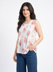 Blush Garden Pintuck Floral Sleeveless Top