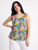 Tropical Mosaic Button-Front Sleeveless Top
