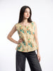 Beige Watercolor Leaf Button-Front Sleeveless Top