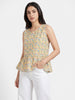 Beige Geometric Peplum Sleeveless Top