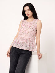 Blush Pink Floral Peplum Sleeveless Top