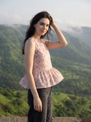 Blush Pink Floral Peplum Sleeveless Top