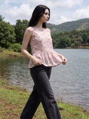 Blush Pink Floral Peplum Sleeveless Top