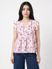 White Pink Floral Ruffle Peplum Top