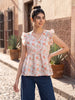 Off White Floral Casual Peplum Top