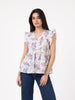 Off White Blue-Pink Floral Ruffle Peplum Top
